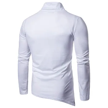 Mens balıkçı Yaka Eğim-kesme Alt Pamuk T-shirt | 2017 Yeni Moda Düz Renk Erkek Uzun Kollu T Gömlek Siyah/Beyaz